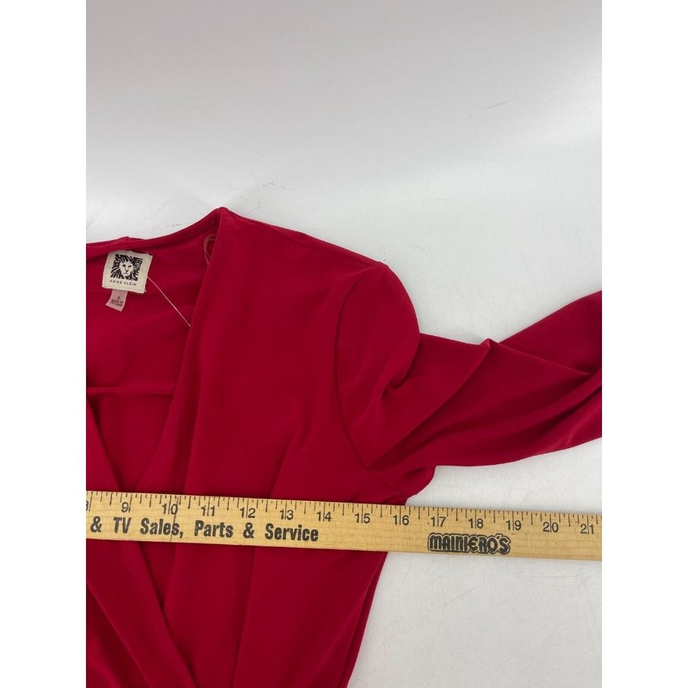 NWT Anne Klein Women's Long Sleeve Red V Neck Party Wrap Dress Size 4 - Picture 9 of 12